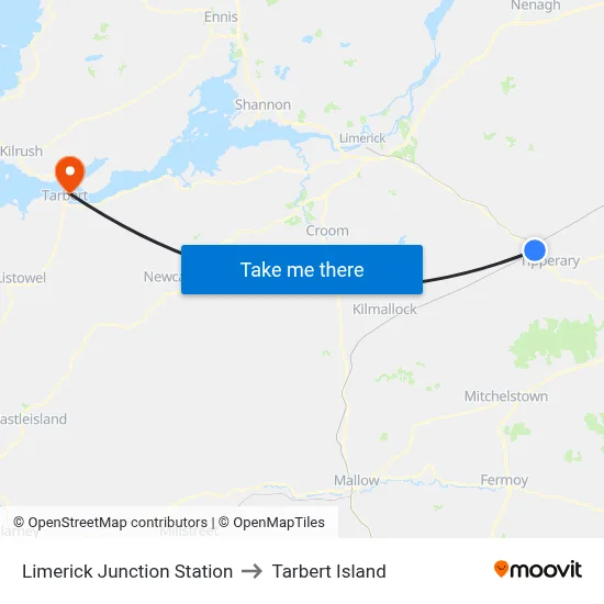 Limerick Junction Station to Tarbert Island map