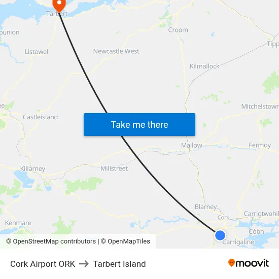 Cork Airport ORK to Tarbert Island map