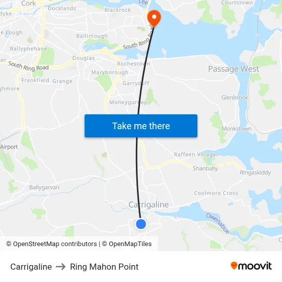Carrigaline to Ring Mahon Point map
