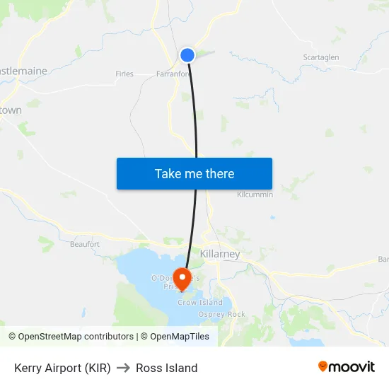 Kerry Airport (KIR) to Ross Island map