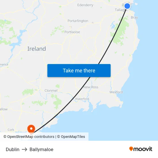 Dublin to Ballymaloe map