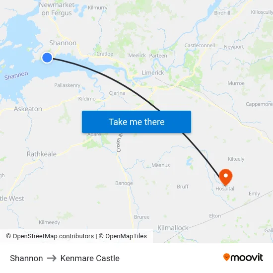 Shannon to Kenmare Castle map