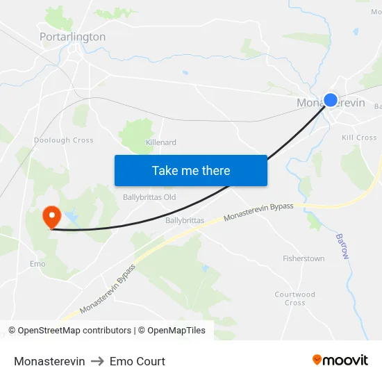 Monasterevin to Emo Court map