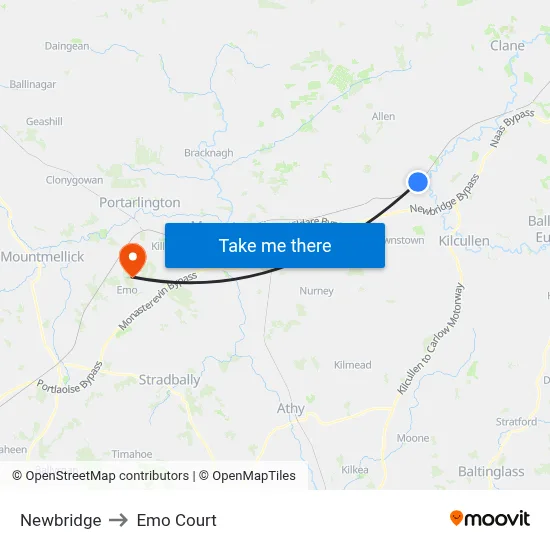 Newbridge to Emo Court map