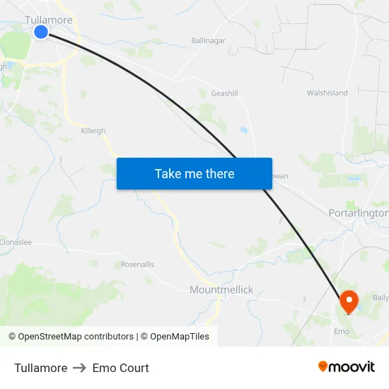 Tullamore to Emo Court map