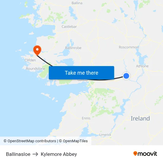 Ballinasloe to Kylemore Abbey map