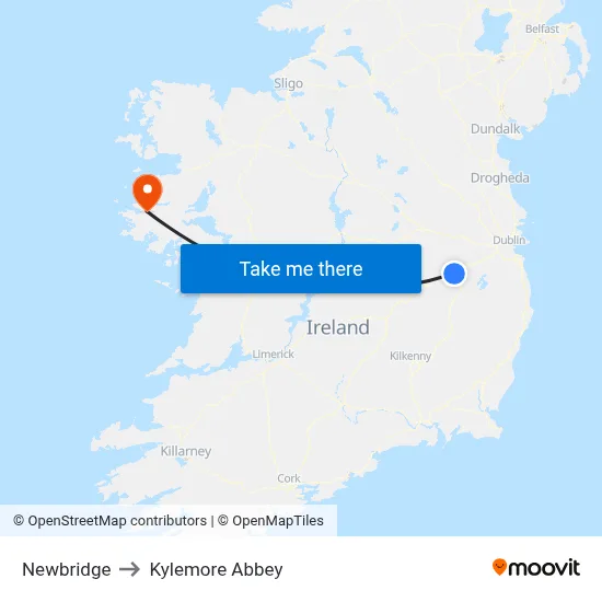 Newbridge to Kylemore Abbey map
