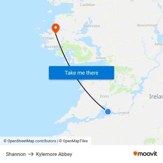 Shannon to Kylemore Abbey map