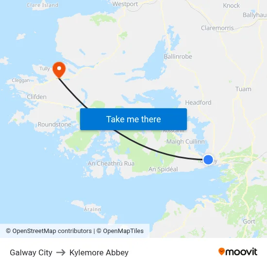 Galway City to Kylemore Abbey map