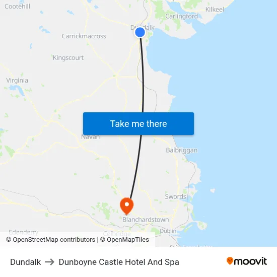 Dundalk to Dunboyne Castle Hotel And Spa map
