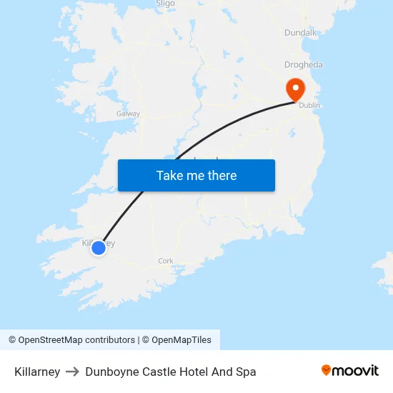 Killarney to Dunboyne Castle Hotel And Spa map