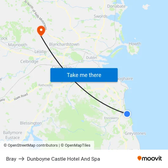 Bray to Dunboyne Castle Hotel And Spa map