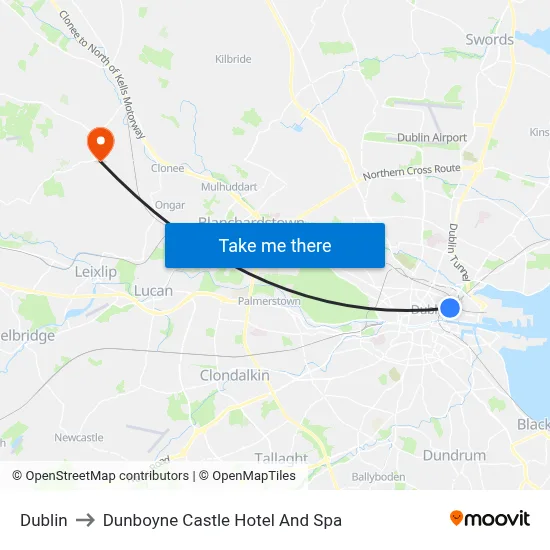 Dublin to Dunboyne Castle Hotel And Spa map