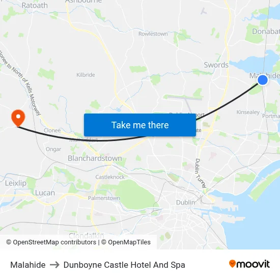Malahide to Dunboyne Castle Hotel And Spa map