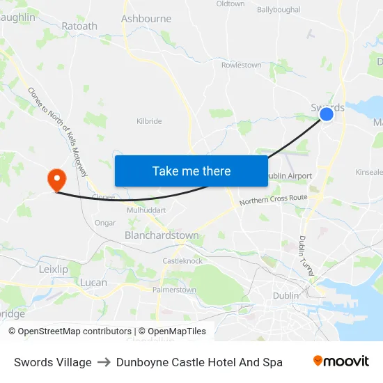 Swords Village to Dunboyne Castle Hotel And Spa map