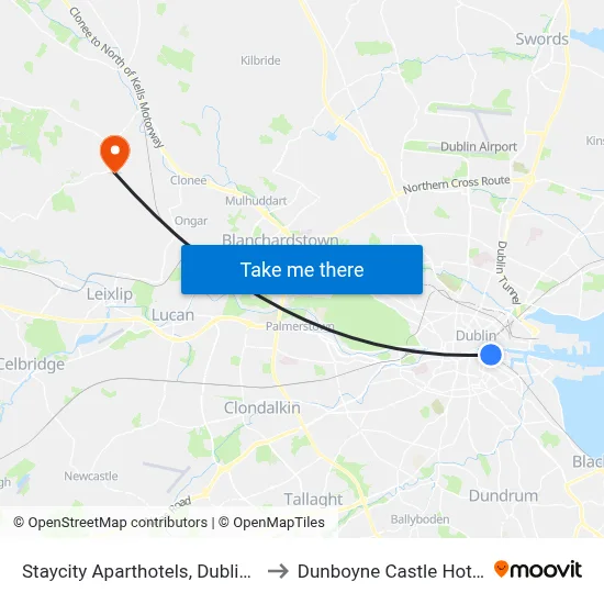 Staycity Aparthotels, Dublin, Mark Street to Dunboyne Castle Hotel And Spa map