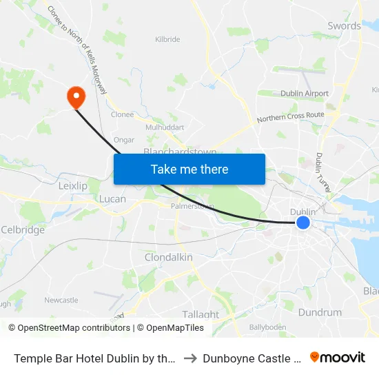 Temple Bar Hotel Dublin by the Unlimited Collection to Dunboyne Castle Hotel And Spa map