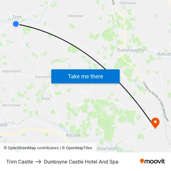 Trim Castle to Dunboyne Castle Hotel And Spa map