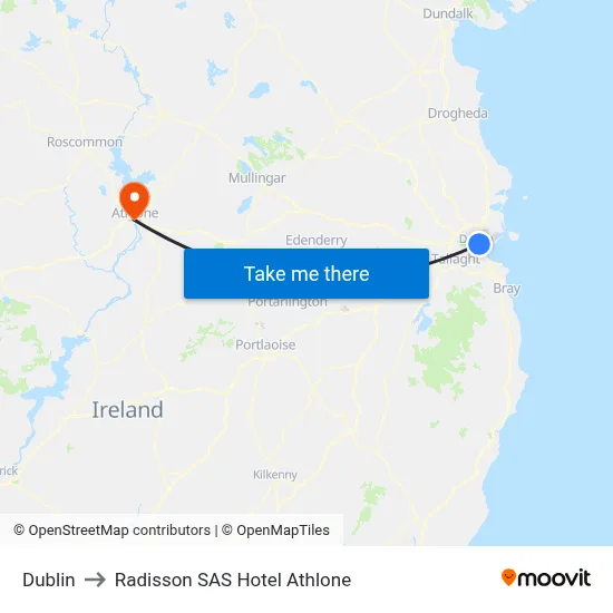 Dublin to Radisson SAS Hotel Athlone map