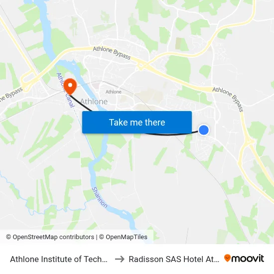 Athlone Institute of Technology to Radisson SAS Hotel Athlone map