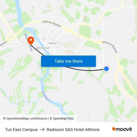 Tus East Campus to Radisson SAS Hotel Athlone map