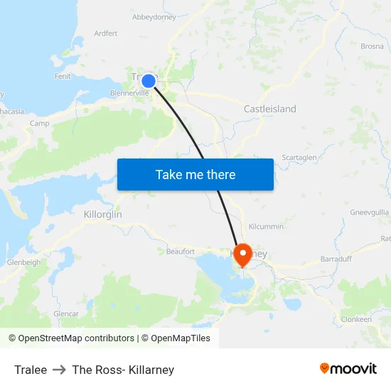 Tralee to The Ross- Killarney map