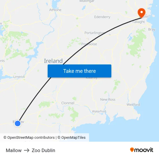 Mallow to Zoo Dublin map