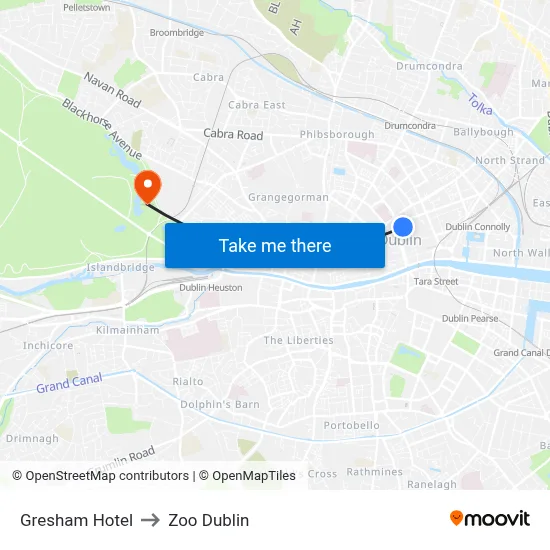 Gresham Hotel to Zoo Dublin map