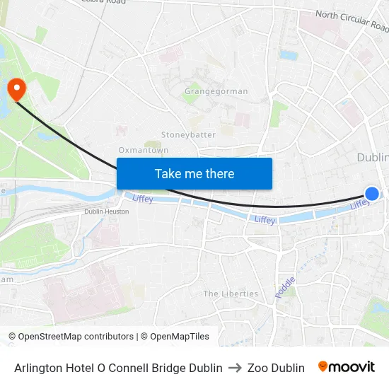 Arlington Hotel O Connell Bridge Dublin to Zoo Dublin map