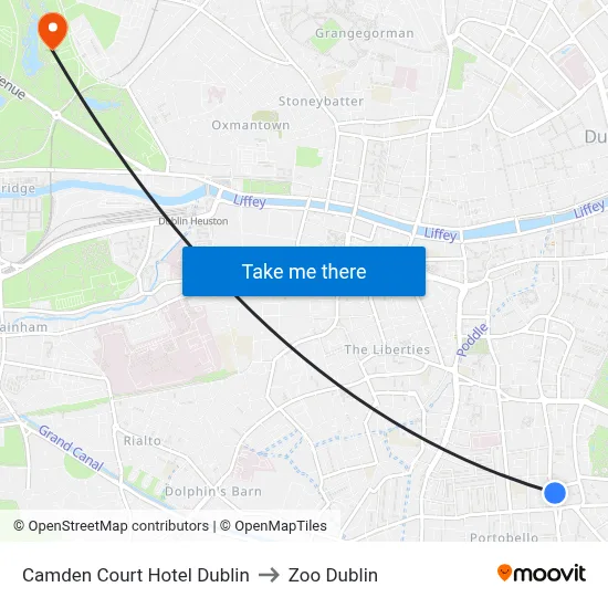 Camden Court Hotel Dublin to Zoo Dublin map