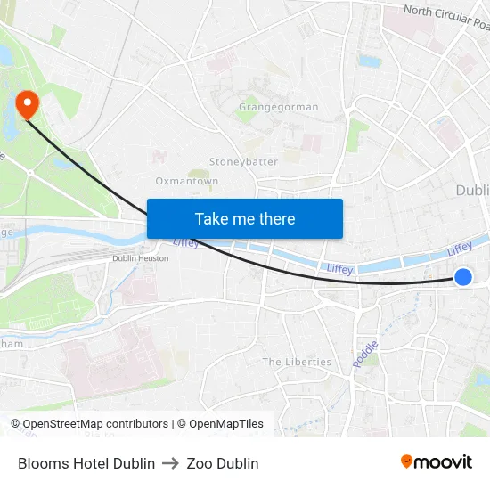 Blooms Hotel Dublin to Zoo Dublin map