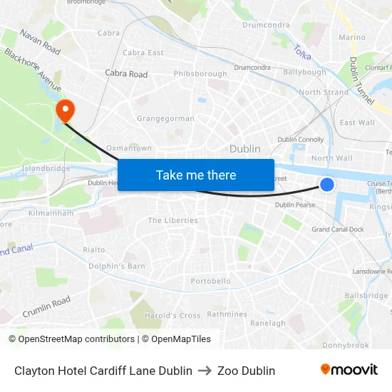 Clayton Hotel Cardiff Lane Dublin to Zoo Dublin map