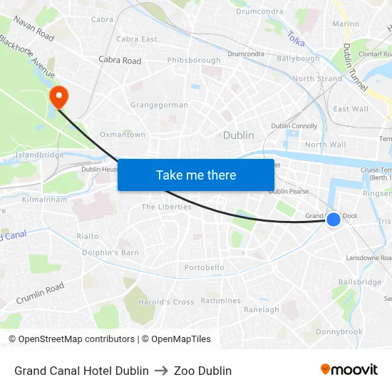 Grand Canal Hotel Dublin to Zoo Dublin map