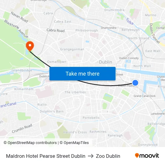 Maldron Hotel Pearse Street Dublin to Zoo Dublin map