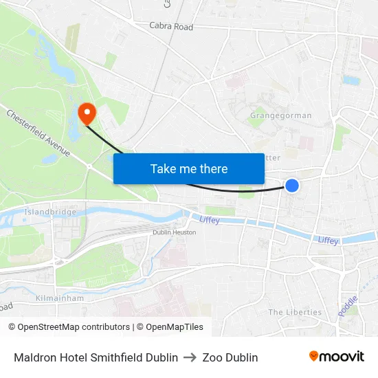 Maldron Hotel Smithfield Dublin to Zoo Dublin map
