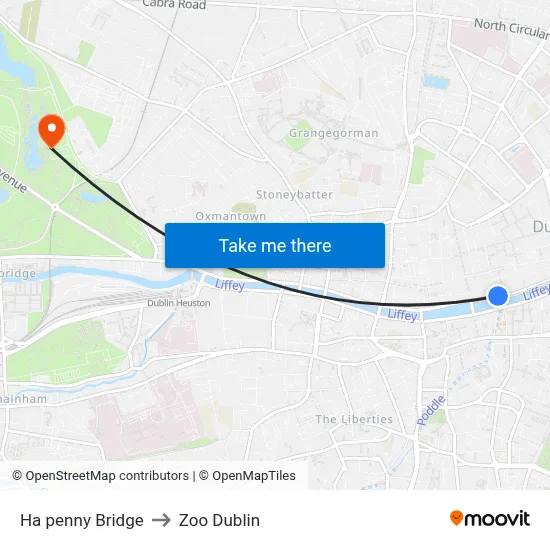 Ha penny Bridge to Zoo Dublin map