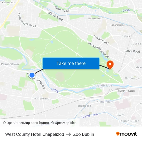 West County Hotel Chapelizod to Zoo Dublin map