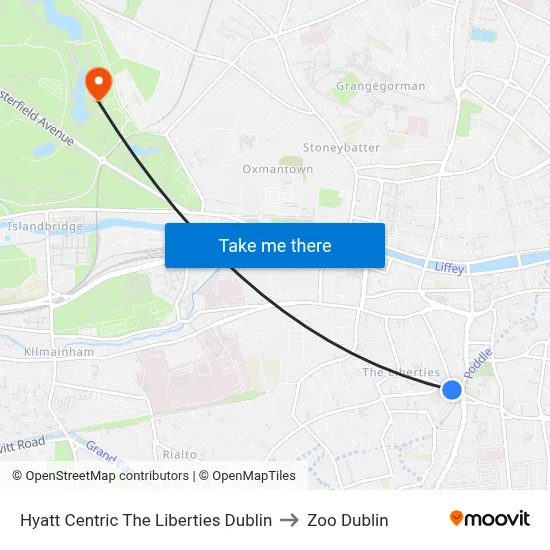 Hyatt Centric The Liberties Dublin to Zoo Dublin map