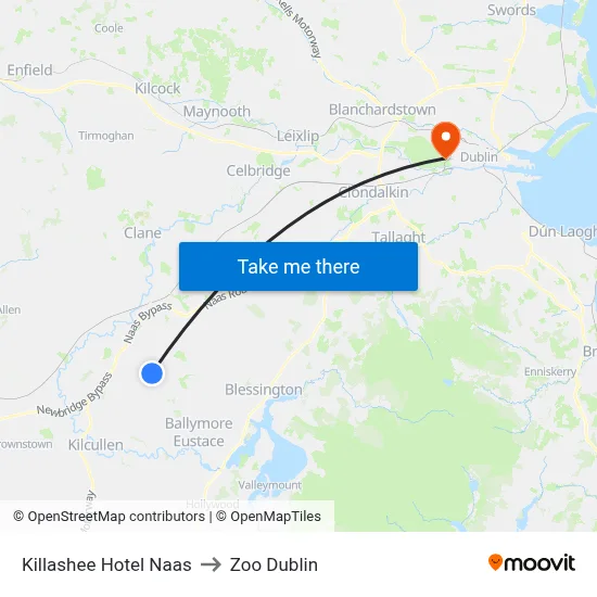 Killashee Hotel Naas to Zoo Dublin map