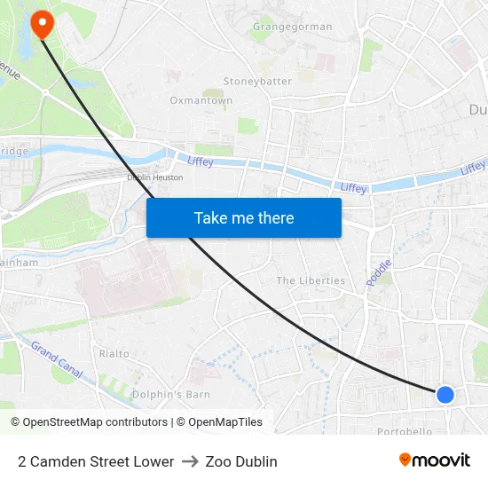 2 Camden Street Lower to Zoo Dublin map