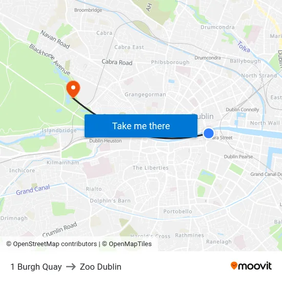 1 Burgh Quay to Zoo Dublin map