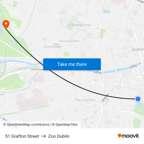 51 Grafton Street to Zoo Dublin map