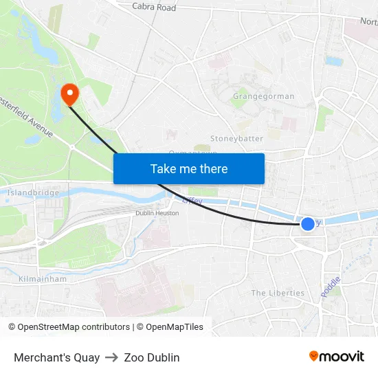 Merchant's Quay to Zoo Dublin map