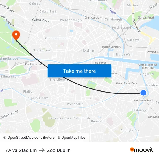 Aviva Stadium to Zoo Dublin map