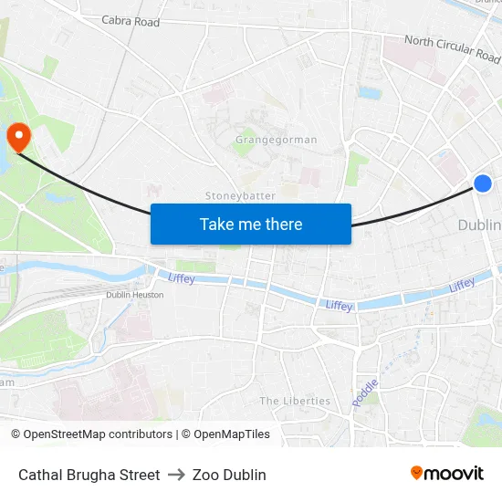 Cathal Brugha Street to Zoo Dublin map
