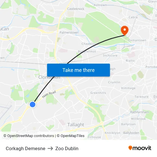 Corkagh Demesne to Zoo Dublin map