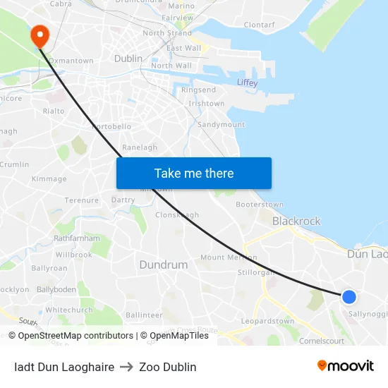 Iadt Dun Laoghaire to Zoo Dublin map