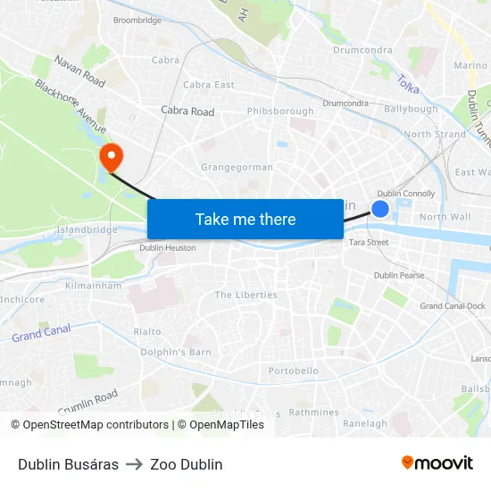 Dublin Busáras to Zoo Dublin map