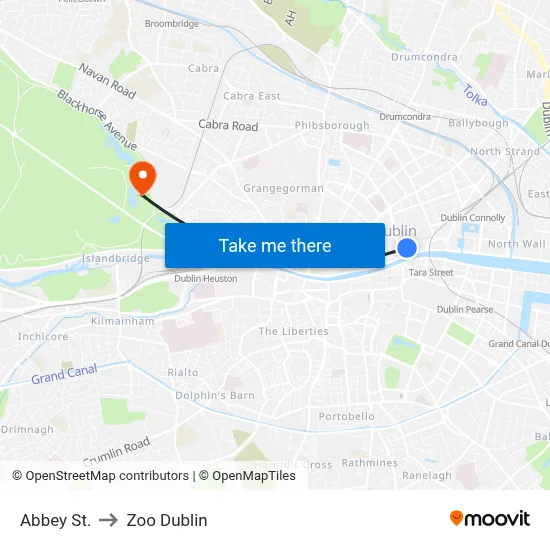 Abbey St. to Zoo Dublin map