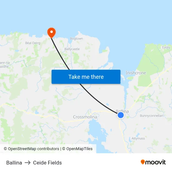 Ballina to Ceide Fields map